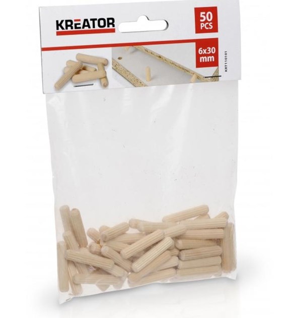 KREATOR Kołki meblowe drewniane 6x30mm, 50szt
