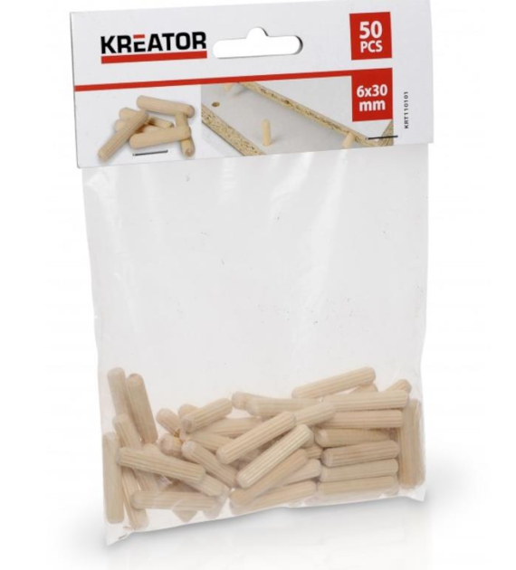 KREATOR Kołki meblowe drewniane 6x30mm, 50szt