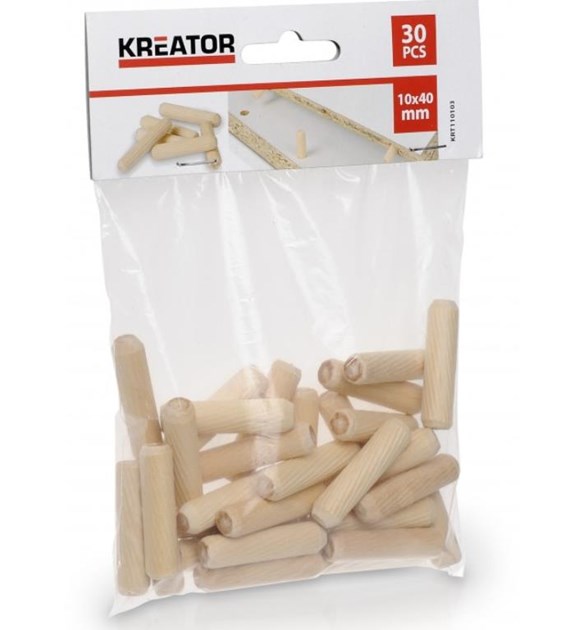 KREATOR Kołki meblowe drewniane 10x40mm, 30szt