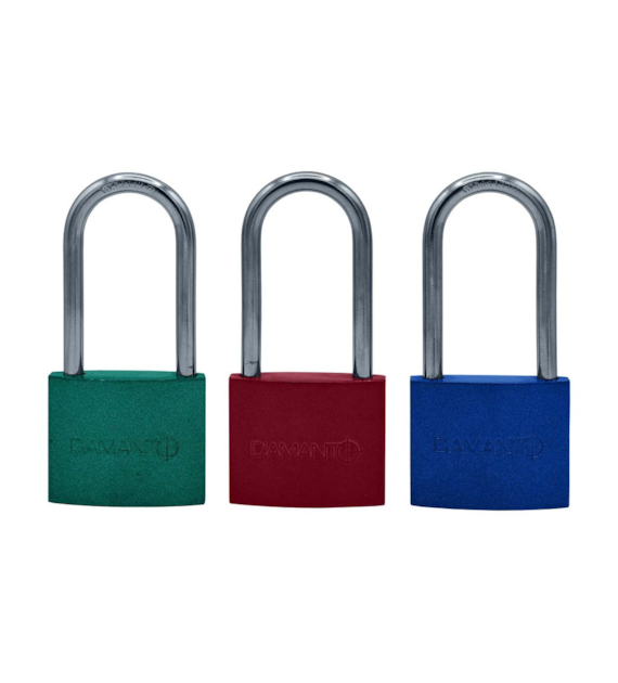 Kłódka kolorowa AB 50x65mm (długi pałąk) DIAMANTO