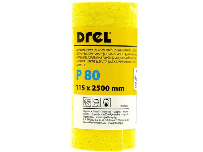 Papier ścierny na rolce 115 x 2500 mm P80 żółty