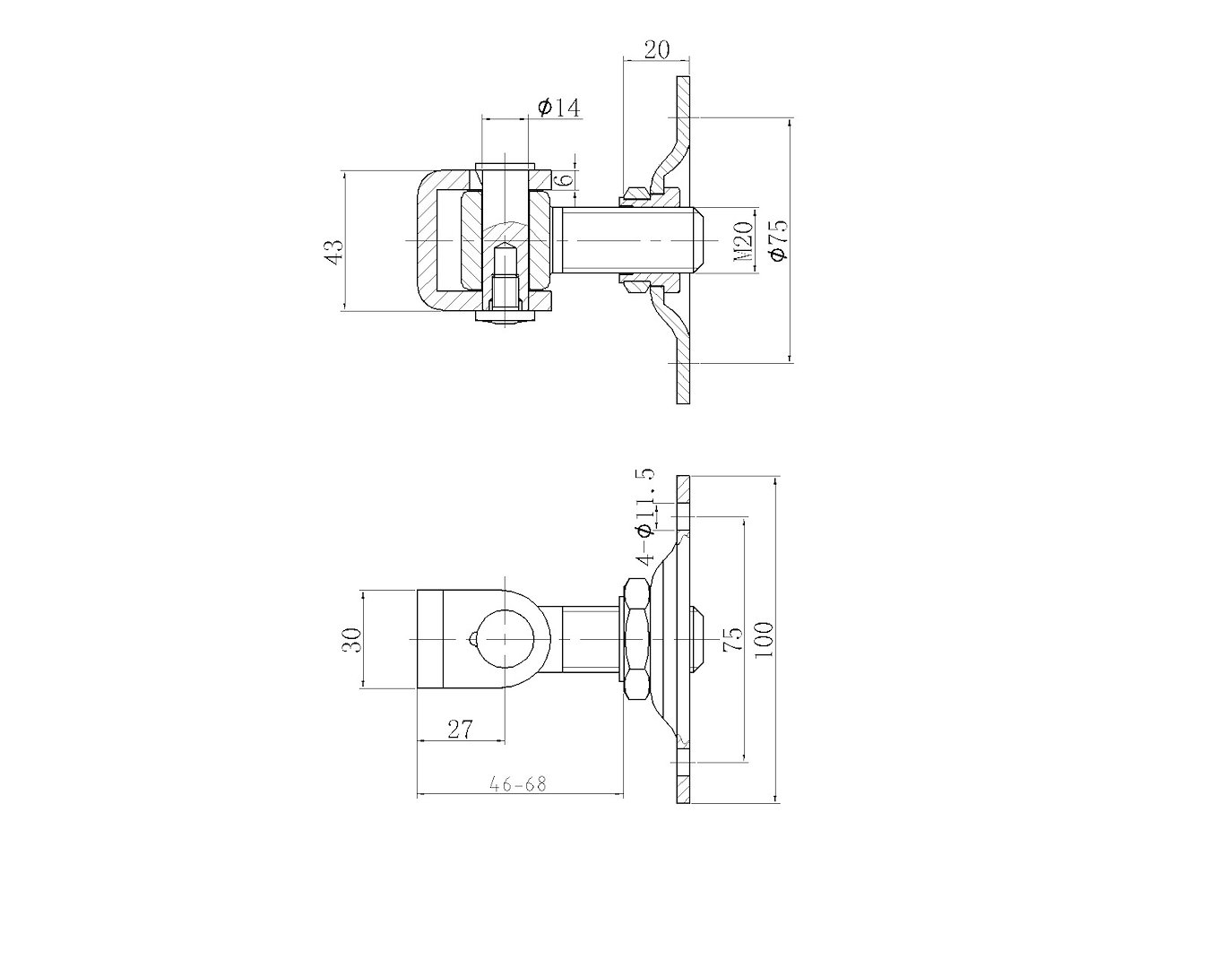 Zawias regulowany do przykręcania M20 - podstawa 100x100 DIAMANTO