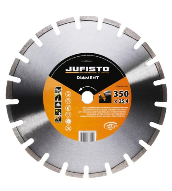 JUFISTO Tarcza diamentowa 350 x 25,4 mm segmentowa spawana laserowo do asfaltu i świeżego betonu