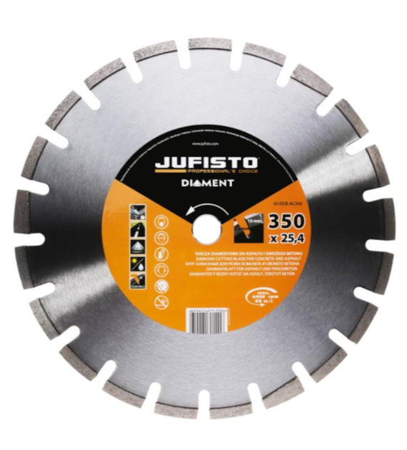 JUFISTO Tarcza diamentowa 350 x 25,4 mm segmentowa spawana laserowo do asfaltu i świeżego betonu