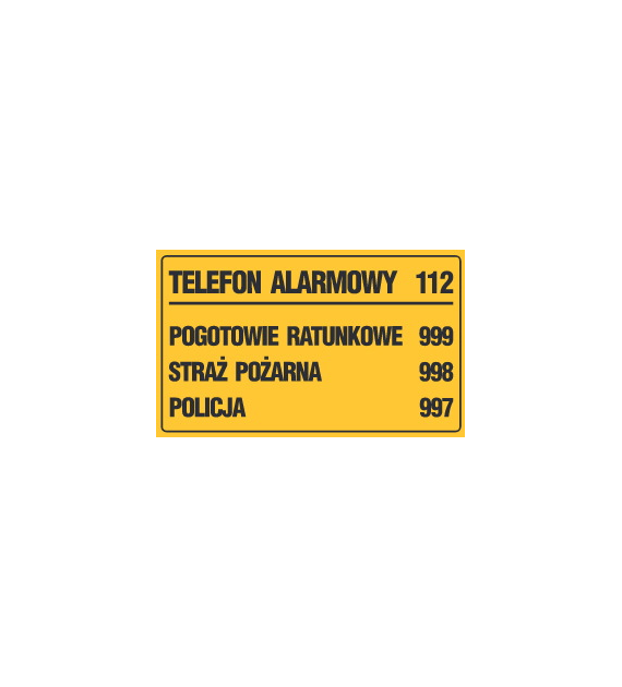 Tablica informacyjna 20x33cm TELEFON ALARMOWY 112