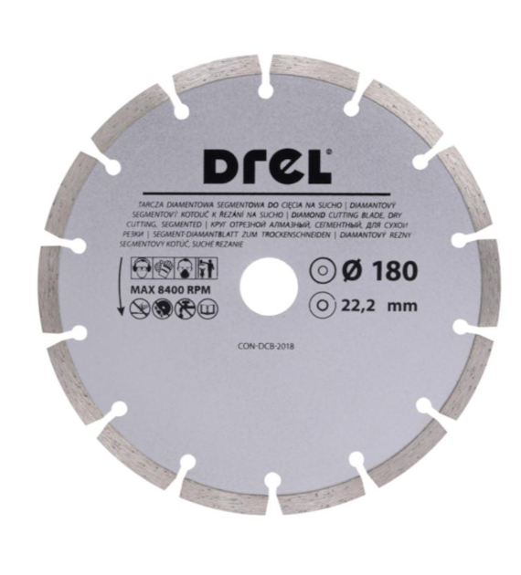 Tarcza diamentowa 180 x 22,2 mm, segmentowa DREL