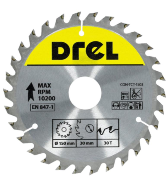 Piła tarczowa DREL CV do drewna ze spiekiem 150 x 30 mm 30T