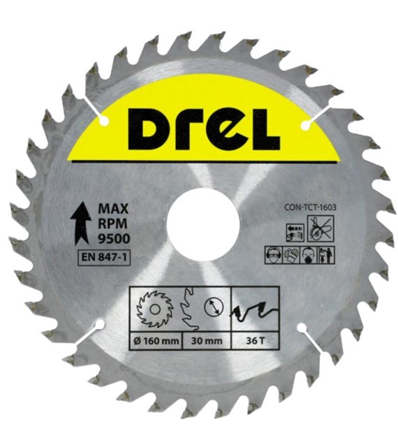 Piła tarczowa DREL CV do drewna ze spiekiem 160 x 30 mm 36T