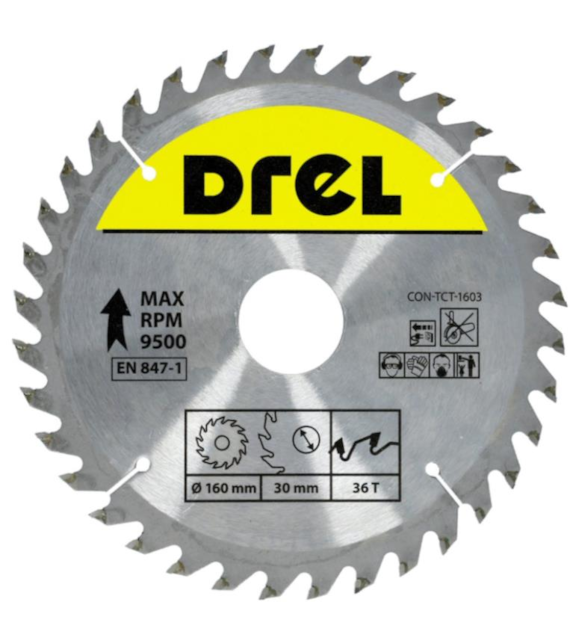 Piła tarczowa DREL CV do drewna ze spiekiem 160 x 30 mm 36T