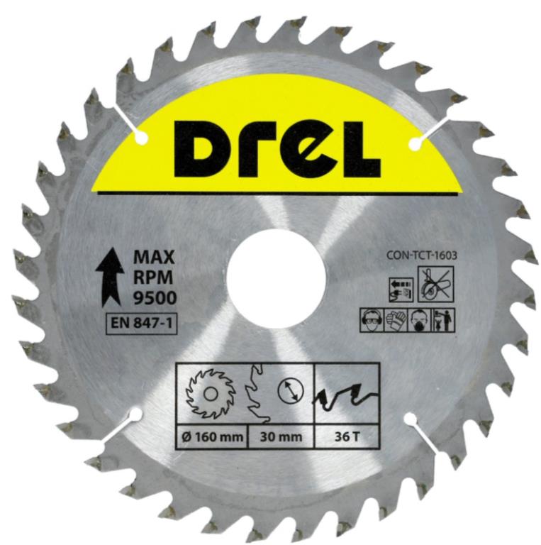 Piła tarczowa DREL CV do drewna ze spiekiem 160 x 30 mm 36T