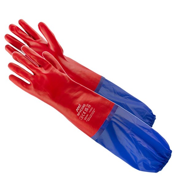 Rękawice gumowe długie czerwono-niebieskie 60 cm