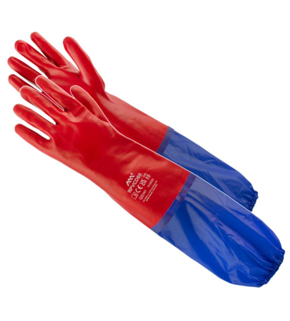 Rękawice gumowe długie czerwono-niebieskie 60 cm