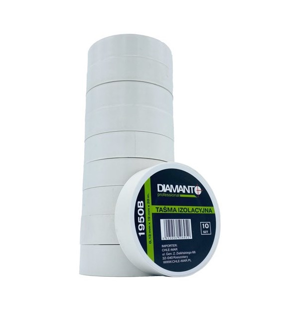Taśma PCV 19mmx20m biała 10szt DIAMANTO