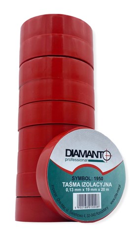 Taśma PCV 19mmx20m czerwona 10szt DIAMANTO