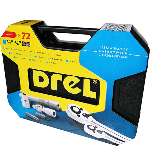 Zestaw kluczy nasadowych 1/4 , 1/2 , 72 szt DREL