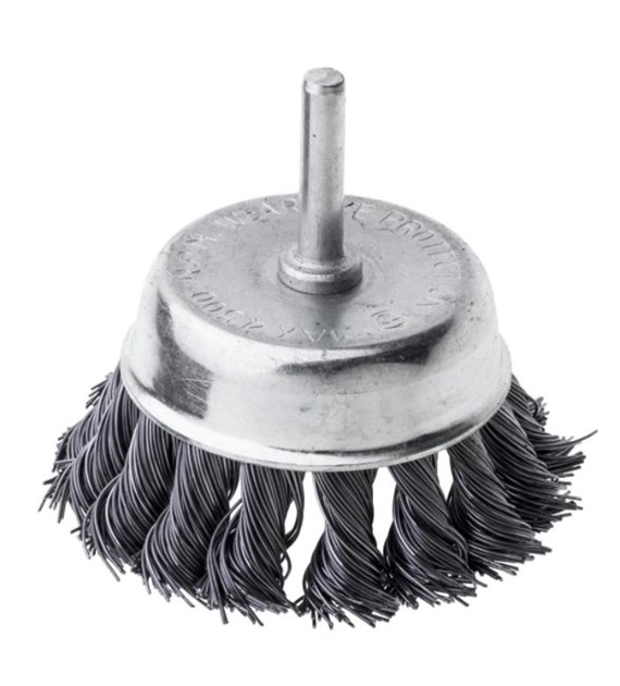 Szczotka druciana doczołowa 75 mm, trzpień 6 mm, drut skręcany