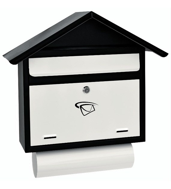 Skrzynka na listy domek prosty z tubą 460x400x75mm (czarno-biała)