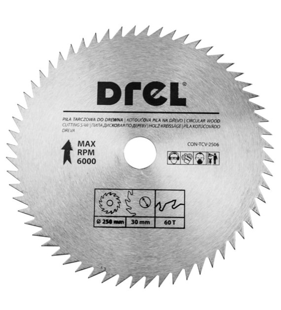 Piła tarczowa DREL CV do drewna 250 x 30 mm 60T