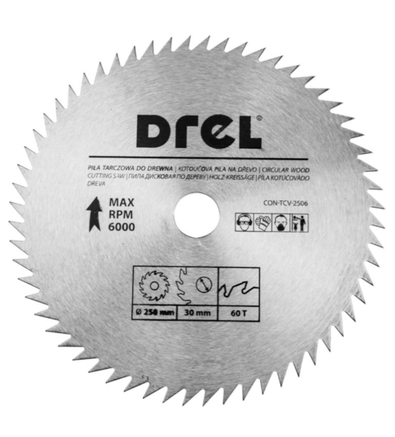 Piła tarczowa DREL CV do drewna 250 x 30 mm 60T