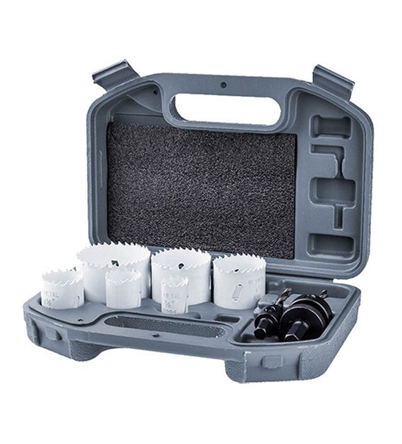 Zestaw otwornic BiMetalowych 19 - 57 mm oraz adapterów