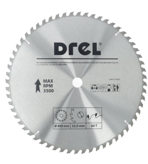 Piła tarczowa DREL CV do drewna ze spiekiem 450 x 30 mm 60T