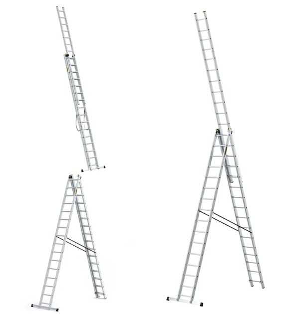 Drabina 3-elementowa aluminiowa 3x16 szczebli 150kg