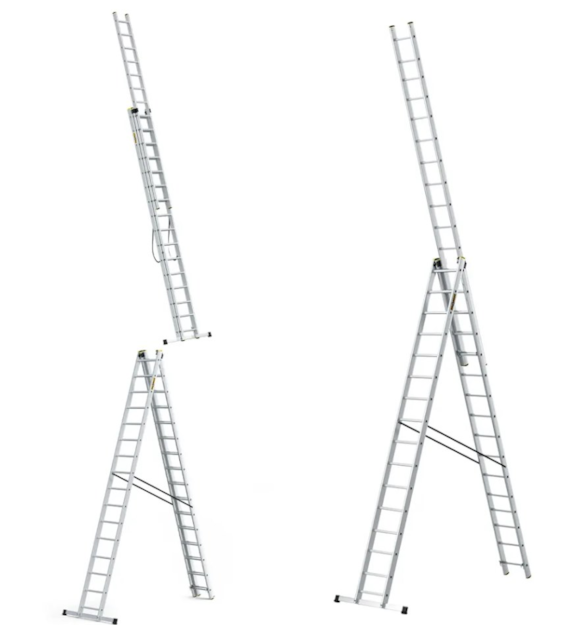 Drabina 3-elementowa aluminiowa 3x16 szczebli 150kg