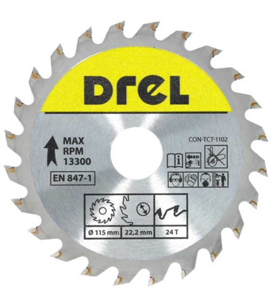 Piła tarczowa DREL CV do drewna ze spiekiem 115 x 22,2 mm 24T