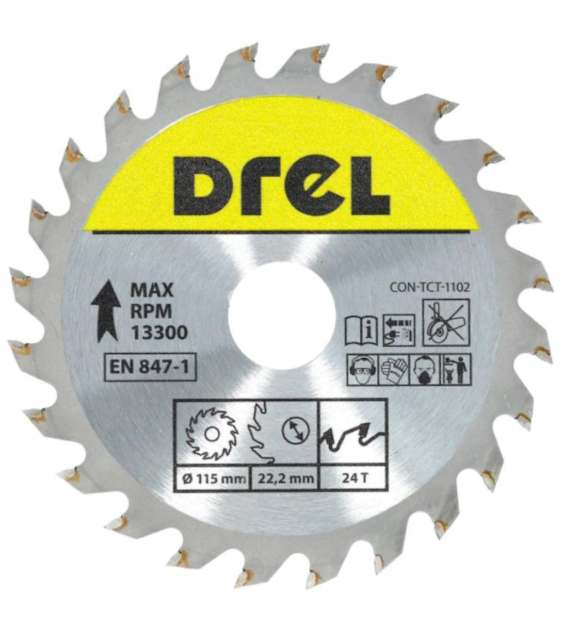Piła tarczowa DREL CV do drewna ze spiekiem 115 x 22,2 mm 24T