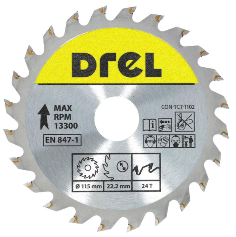 Piła tarczowa DREL CV do drewna ze spiekiem 115 x 22,2 mm 24T
