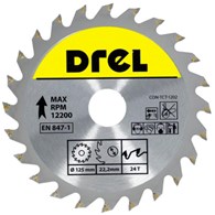 Piła tarczowa DREL CV do drewna ze spiekiem 125 x 22,2 mm 24T