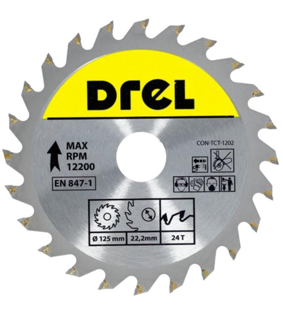 Piła tarczowa DREL CV do drewna ze spiekiem 125 x 22,2 mm 24T
