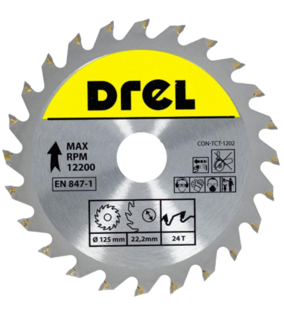 Piła tarczowa DREL CV do drewna ze spiekiem 125 x 22,2 mm 24T