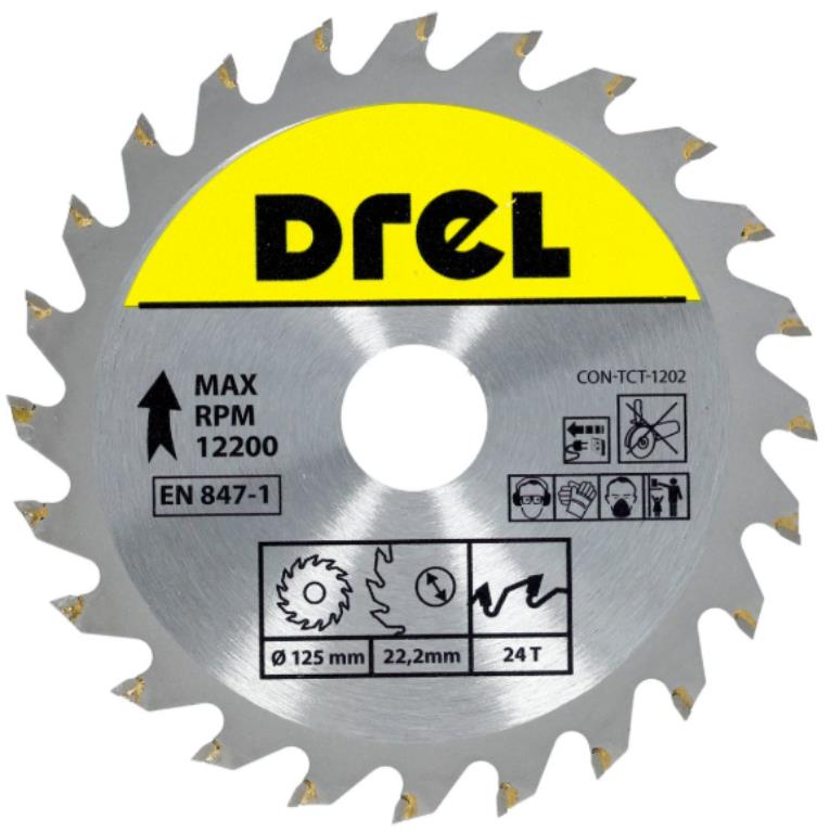 Piła tarczowa DREL CV do drewna ze spiekiem 125 x 22,2 mm 24T