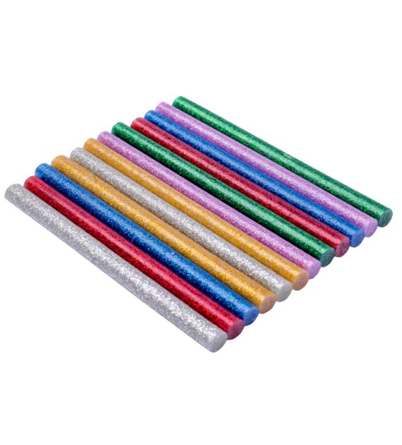 Zestaw wkładów klejowych brokatowych 7,4 mm x 100 mm sześć kolorów 12 szt.