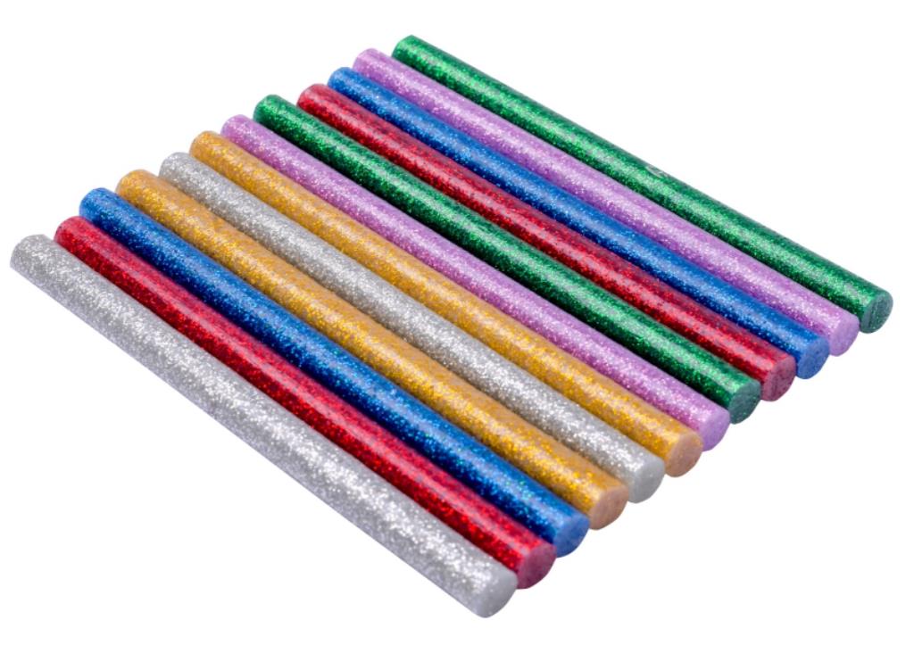 Zestaw wkładów klejowych brokatowych 7,4 mm x 100 mm sześć kolorów 12 szt.