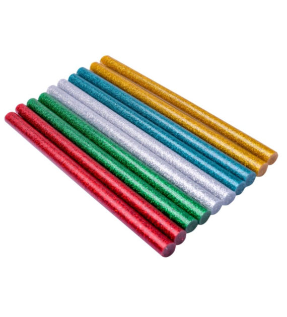 Zestaw wkładów klejowych brokatowych 11,2 mm x 200 mm pięć kolorów 10 szt.