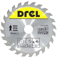 Piła tarczowa DREL CV do drewna ze spiekiem 190 x 30 mm 24T