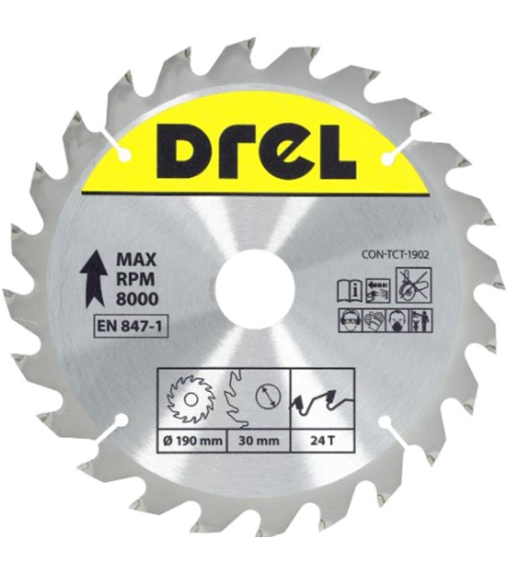 Piła tarczowa DREL CV do drewna ze spiekiem 190 x 30 mm 24T