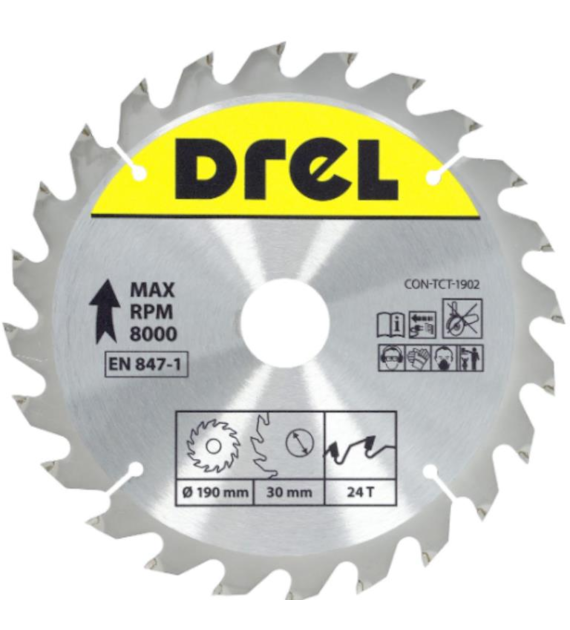 Piła tarczowa DREL CV do drewna ze spiekiem 190 x 30 mm 24T