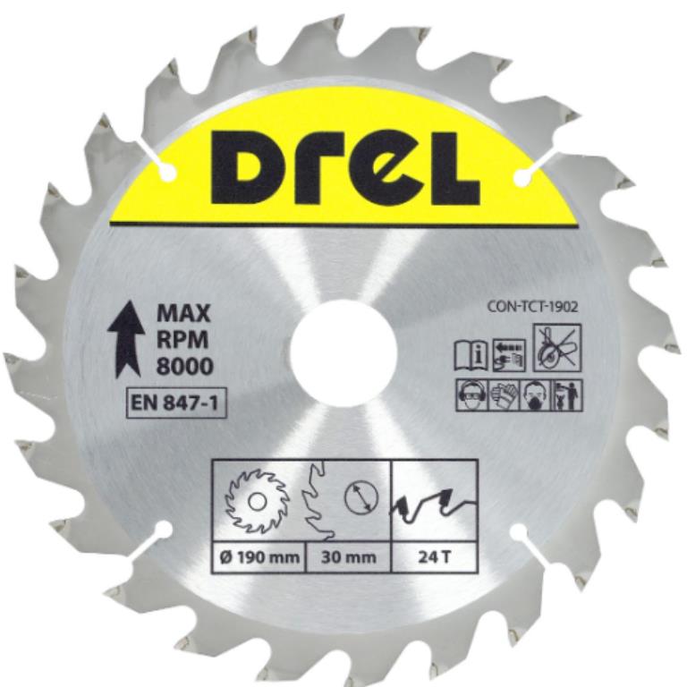 Piła tarczowa DREL CV do drewna ze spiekiem 190 x 30 mm 24T