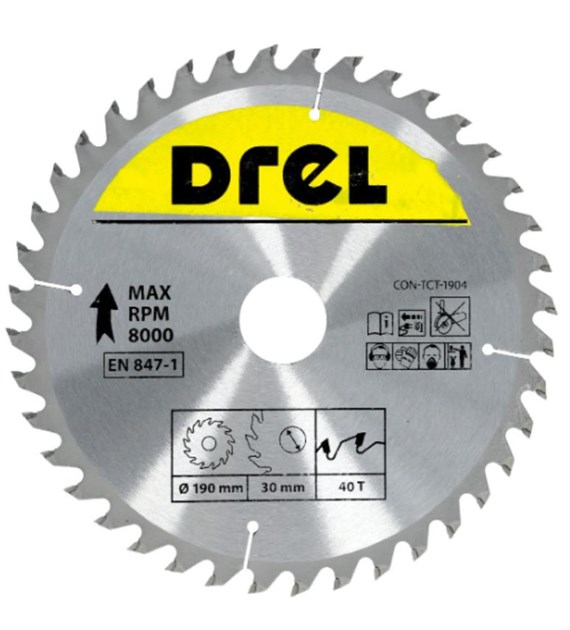 Piła tarczowa DREL CV do drewna ze spiekiem 190 x 30 mm 40T