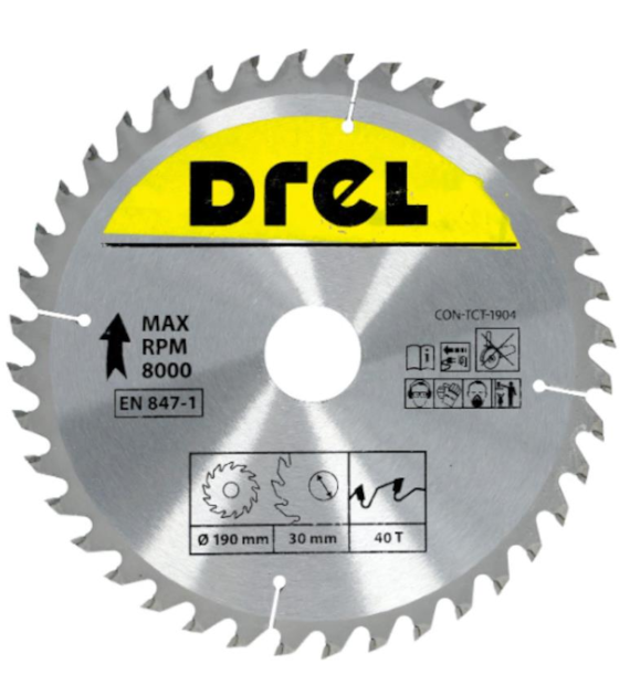 Piła tarczowa DREL CV do drewna ze spiekiem 190 x 30 mm 40T