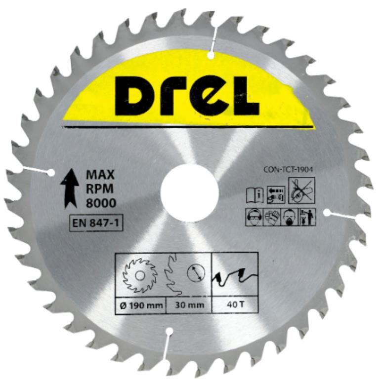 Piła tarczowa DREL CV do drewna ze spiekiem 190 x 30 mm 40T