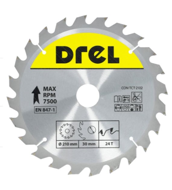 Piła tarczowa DREL CV do drewna ze spiekiem 210 x 30 mm 24T