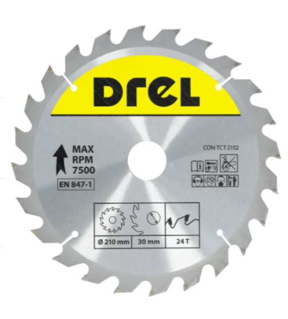 Piła tarczowa DREL CV do drewna ze spiekiem 210 x 30 mm 24T