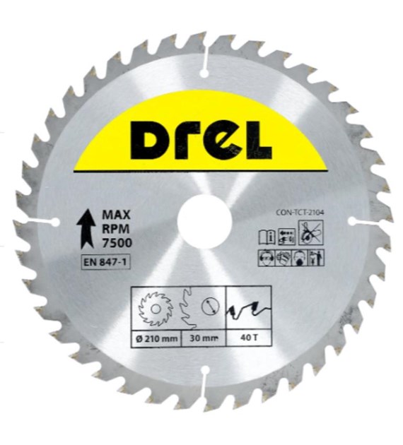 Piła tarczowa DREL CV do drewna ze spiekiem 210 x 30 mm 40T