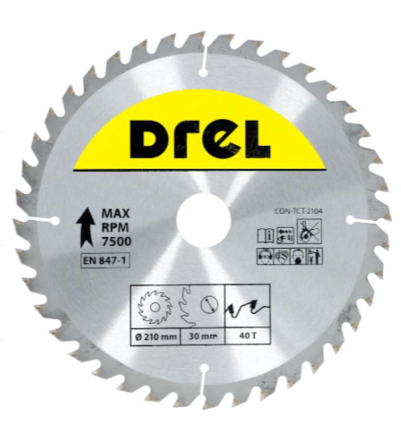 Piła tarczowa DREL CV do drewna ze spiekiem 210 x 30 mm 40T