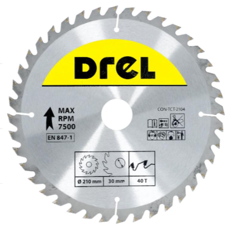 Piła tarczowa DREL CV do drewna ze spiekiem 210 x 30 mm 40T