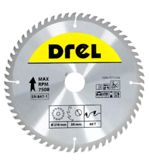 Piła tarczowa DREL CV do drewna ze spiekiem 210 x 30 mm 60T